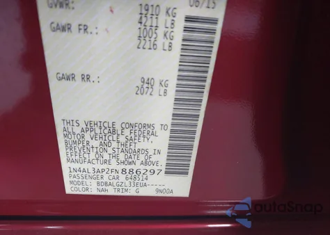 2015 Nissan Altima 2.5/2.5 S/2.5 Sl/2.5 Sv из США, поврежденный, VIN 1N4AL3AP2FN886297